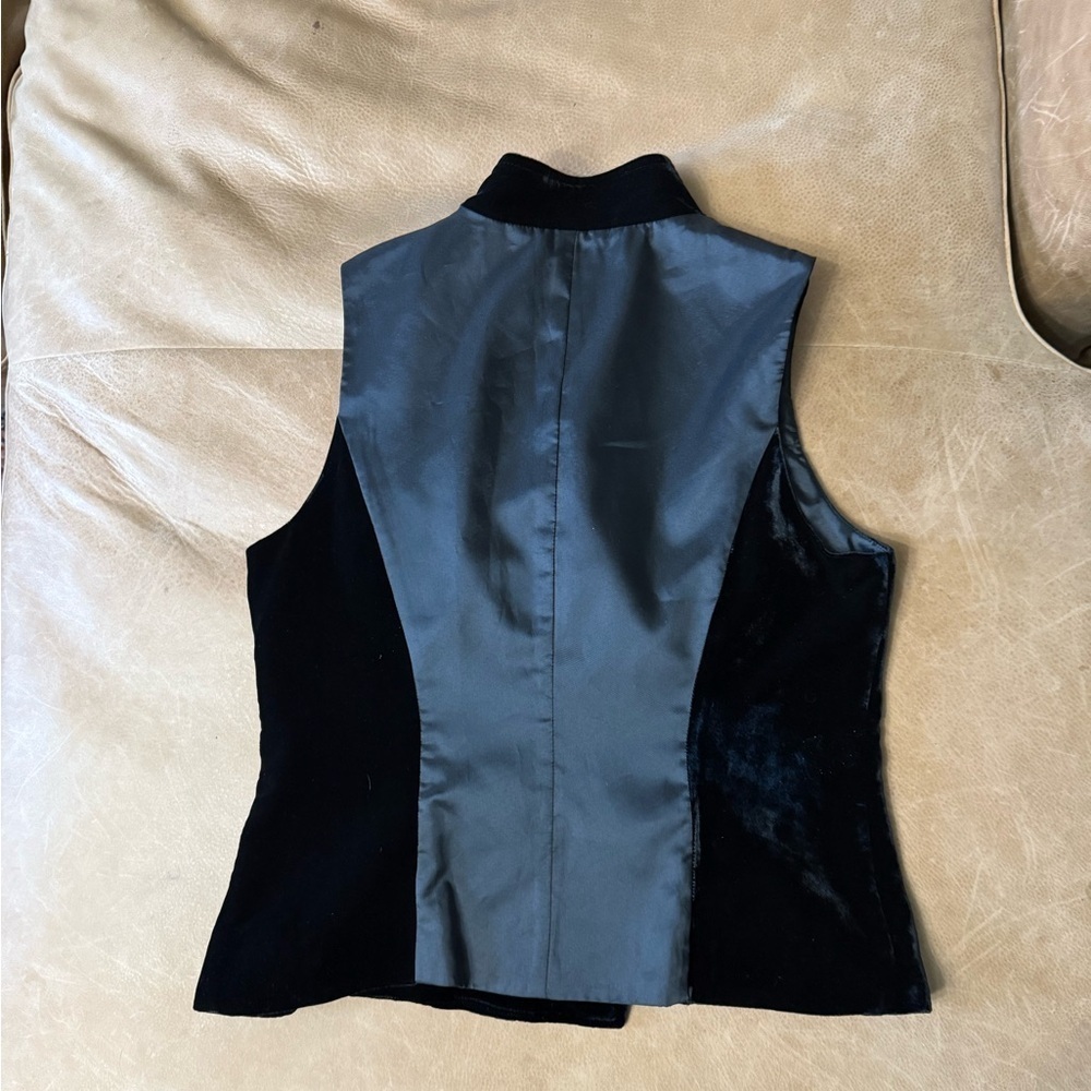 J Jill Double Breasted Vest Women XS Black Velvet Silk Blend High Neck Goth - Picture 6 of 6